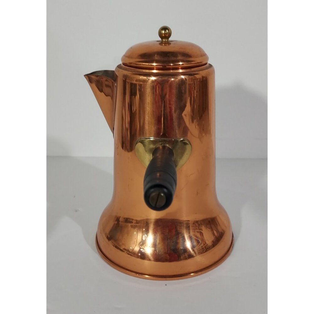 Copper Pot Chocolate Coffee Tea Kettle 8” Brass Wood Side Handle Vintage - Picture 11 of 13